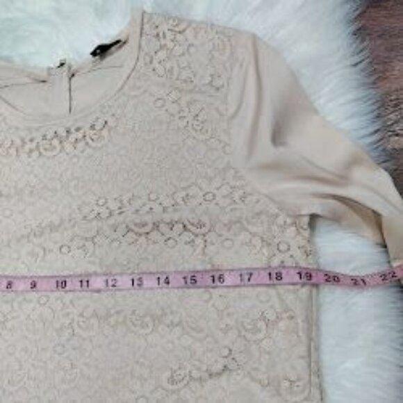 Ann Taylor Womens Beige Lace Front Twee Pullover Top Back Zipper Closure M - Picture 9 of 14